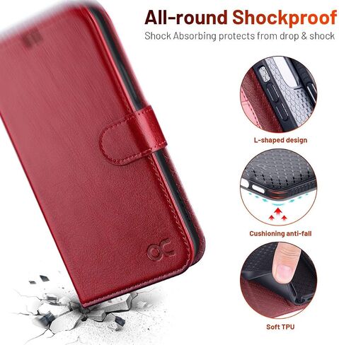 OCASE Compatible with iPhone 12 Mini Wallet Case, PU Leather Flip Folio Case with Card Holders RFID Blocking Kickstand [Shockproof TPU Inner Shell] Phone Cover 5.4 Inch (Red) in Kuwait