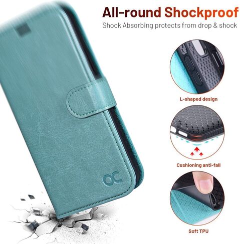 OCASE Compatible with iPhone 12 Mini Wallet Case, PU Leather Flip Folio Case with Card Holders RFID Blocking Kickstand [Shockproof TPU Inner Shell] Phone Cover 5.4 Inch (Red) in Kuwait