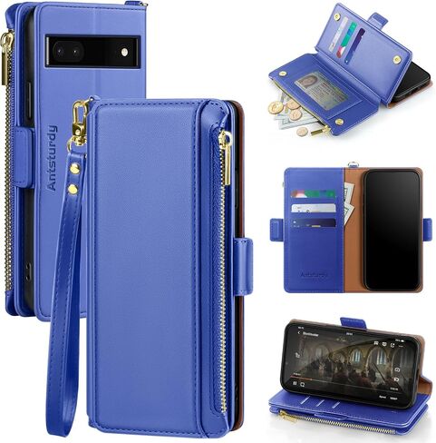 Antsturdy Compatible with Google Pixel 6a Case Wallet with Card Holder for Women Men Phone Case RFID Blocking PU Leather Flip Shockproof Cover with Strap Zipper Credit Card Slots,Black in Saudi Arabia