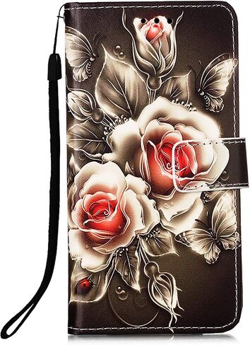 [Wallet Stand PU Leather Flip Protective Case with Card Slots & Wrist Straps for Apple iPhone 12 & iPhone 12 Pro 6.1" (2020) - Rose in Saudi Arabia