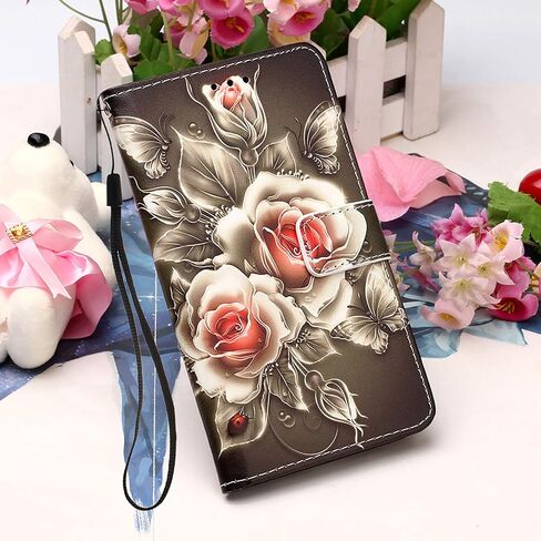 [Wallet Stand PU Leather Flip Protective Case with Card Slots & Wrist Straps for Apple iPhone 12 & iPhone 12 Pro 6.1" (2020) - Rose in Saudi Arabia