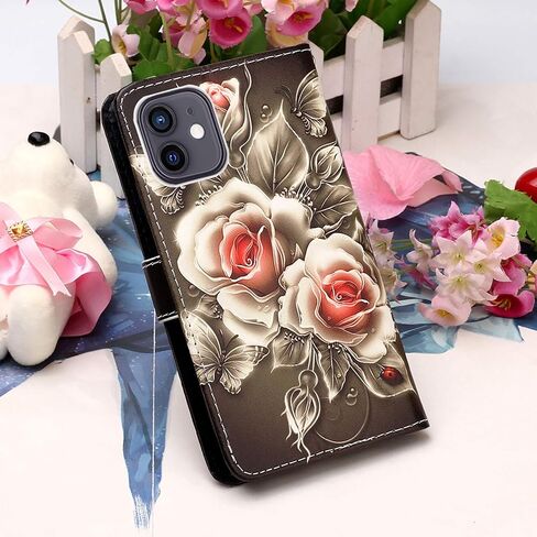 [Wallet Stand PU Leather Flip Protective Case with Card Slots & Wrist Straps for Apple iPhone 12 & iPhone 12 Pro 6.1" (2020) - Rose in Saudi Arabia
