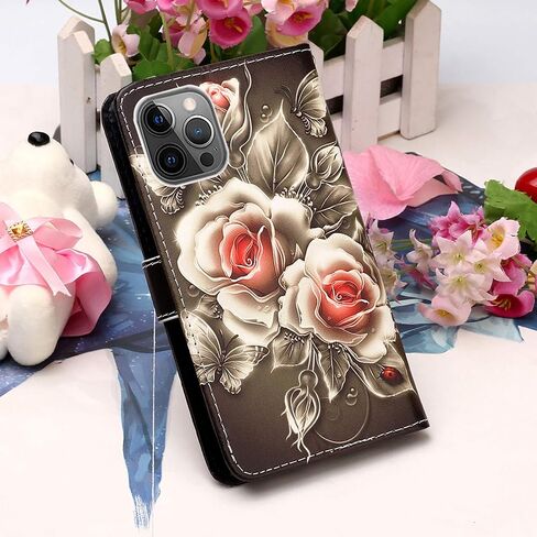 [Wallet Stand PU Leather Flip Protective Case with Card Slots & Wrist Straps for Apple iPhone 12 & iPhone 12 Pro 6.1" (2020) - Rose in Saudi Arabia