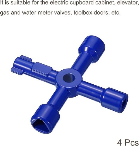 PATIKIL Multi-Functional Universal Cross Key, 4 Pack Zinc Alloy 4 Way Gas Water Meter Key Wrench for Electric Cabinet Plumbing Valve, Blue in Saudi Arabia