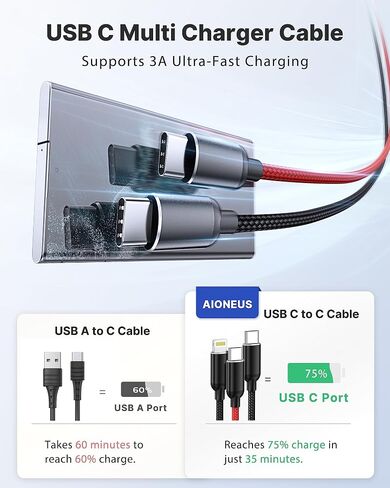 Multi Charging Cable, USB C to USB C Charger USB C to Lightning Cable Fast Type C Charging Cord for iPhone 14 13 12 11 Pro Max Xr Xs,iPad Pro, MacBook Pro,Samsung Galaxy S23/S22/S21,Switch in Saudi Arabia