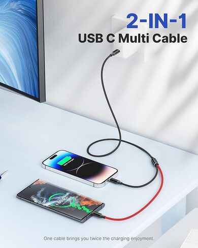 Multi Charging Cable, USB C to USB C Charger USB C to Lightning Cable Fast Type C Charging Cord for iPhone 14 13 12 11 Pro Max Xr Xs,iPad Pro, MacBook Pro,Samsung Galaxy S23/S22/S21,Switch in Saudi Arabia