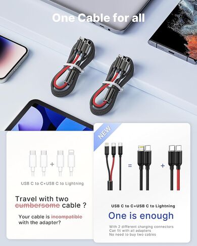 Multi Charging Cable, USB C to USB C Charger USB C to Lightning Cable Fast Type C Charging Cord for iPhone 14 13 12 11 Pro Max Xr Xs,iPad Pro, MacBook Pro,Samsung Galaxy S23/S22/S21,Switch in Saudi Arabia
