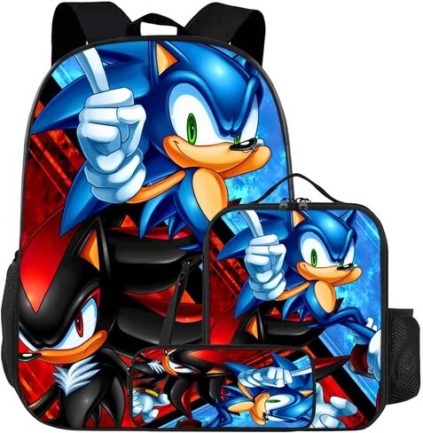 3PCS Cartoon So..nic Backpack Adjustable Shoulder Strap Large Capacity Travel Hiking Backpack with Side Pockets in Saudi Arabia