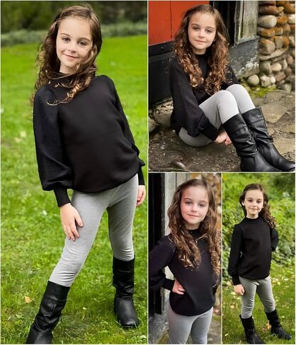 Arshiner Girls Puff Long Sleeve Sweaters Crewneck Lace Polka Dot Casual Knit Tops Pullover Jumper Outwear for Kids in Kuwait