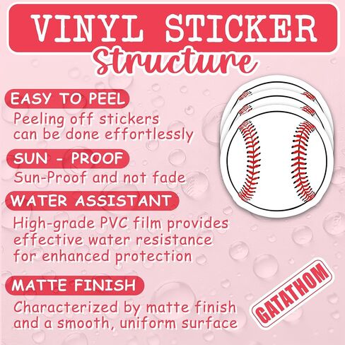 (3Pcs) Baseball Sticker Baseball Accessories Baseball Cutouts Baseball Lover Baseball Gifts Baseball Decals, Waterproof Vinyl Decal for Book Laptop Tumbler Scrapbook Water Bottle Phone Case, 3" x 3" in Saudi Arabia