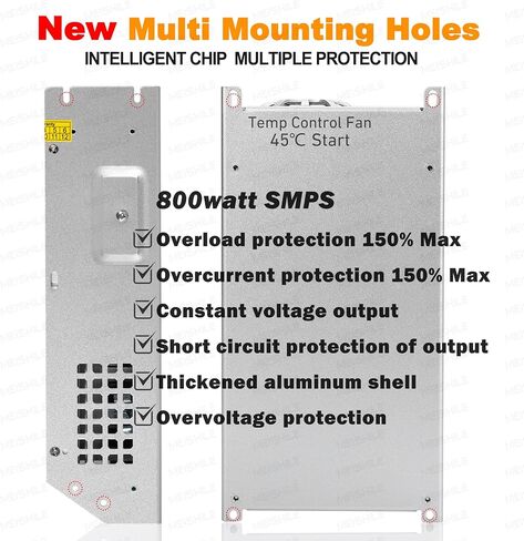 MEISHILE 12V 66.7A 800W تحويل التيار الكهربائي محول AC إلى DC محول محول لمصباح ضوء شريط السائق LED، مكبر للصوت، آلة، 120V 110V إلى 12Volt 5A 10A 20A 25A 30A 40A 50A 53Amp in Kuwait