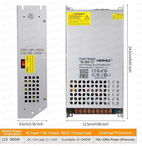MEISHILE 12V 66.7A 800W تحويل التيار الكهربائي محول AC إلى DC محول محول لمصباح ضوء شريط السائق LED، مكبر للصوت، آلة، 120V 110V إلى 12Volt 5A 10A 20A 25A 30A 40A 50A 53Amp in Kuwait
