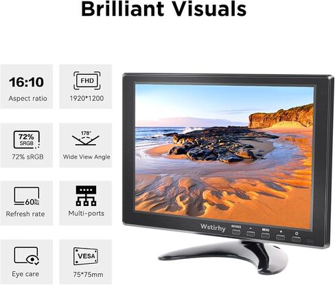 شاشة صغيرة 9.7 بوصة 1024x768 شاشة محمولة 4:3 مع منفذ USB HDMI VGA AV BNC، 60 هرتز، VESA، مكبر صوت مدمج، جهاز تحكم عن بعد للكمبيوتر الشخصي CCTV Security Computer Laptop RasPi in Saudi Arabia