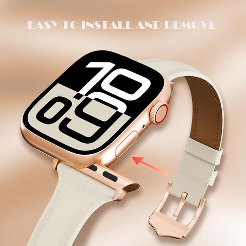 Slim Leather Band Compatible with Apple Watch Band for Women 38mm 40mm 41mm 42mm 44mm 45mm 46mm 49mm, Top Grain Genuine Leather Thin Strap for Ultra/2 Series 10 9 8 7 6 5 4 3 2 1 SE in Saudi Arabia