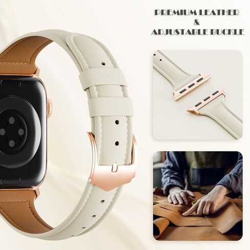 Slim Leather Band Compatible with Apple Watch Band for Women 38mm 40mm 41mm 42mm 44mm 45mm 46mm 49mm, Top Grain Genuine Leather Thin Strap for Ultra/2 Series 10 9 8 7 6 5 4 3 2 1 SE in Saudi Arabia