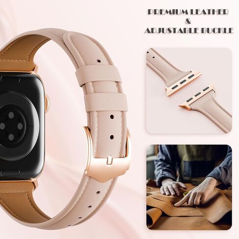 سوار جلد نحيف متوافق مع سوار ساعة أبل للنساء 38 مم 40 مم 41 مم 42 مم 44 مم 45 مم 46 مم 49 مم، حزام رفيع من الجلد الأصلي المحبب لسلسلة Ultra/2 10 9 8 7 6 5 4 3 2 1 SE in Kuwait