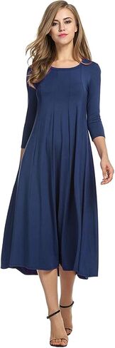 HOTOUCH Women's 3/4 Sleeve A-line and Flare Midi Long Dress in Saudi Arabia
