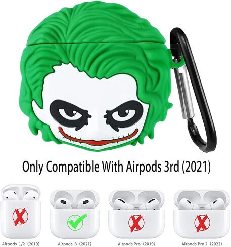 غطاء حافظة الجيل الثالث من AirPods، حافظة واقية من السيليكون الناعم الكرتوني لجيل Apple AirPods 3 للنساء والرجال، حافظة لطيفة AirPod Gen 3 (2021) مع سلسلة مفاتيح (أخضر) in Saudi Arabia