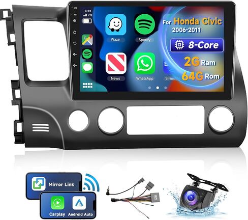 [8 CORE 2G+64G] for Honda Civic Car Stereo 2006-2011 with Wireless Carplay/Android Auto, 10.1 Inch Android 13 IPS Touch Screen Car Radio, Bluetooth, GPS Navi, WiFi, SWC, DSP + Backup Camera in Saudi Arabia