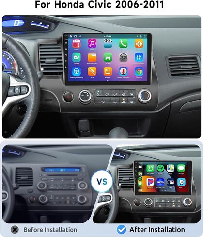 [8 CORE 2G+64G] for Honda Civic Car Stereo 2006-2011 with Wireless Carplay/Android Auto, 10.1 Inch Android 13 IPS Touch Screen Car Radio, Bluetooth, GPS Navi, WiFi, SWC, DSP + Backup Camera in Saudi Arabia