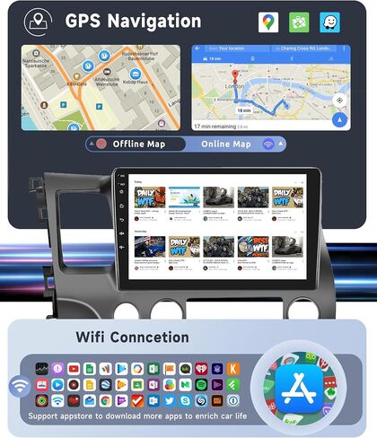 [8 CORE 2G+64G] for Honda Civic Car Stereo 2006-2011 with Wireless Carplay/Android Auto, 10.1 Inch Android 13 IPS Touch Screen Car Radio, Bluetooth, GPS Navi, WiFi, SWC, DSP + Backup Camera in Saudi Arabia