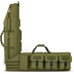 DULCE DOM Double Rifle Case 36/42/48 inch Soft Gun Bag Tactical Backpack with Movable Divider for Hunting Shooting Range, MOLLE System Multiple Magazine Pouches & Accessory Bags