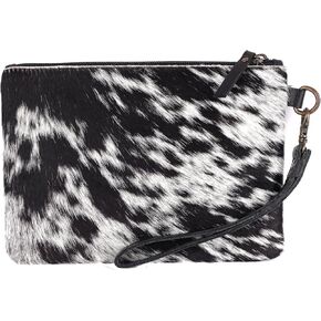 Cowhide Leather Wristlet - Black Clutch