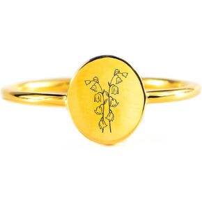 Story Jewellery Birth Month Flower Rings for Women, Gold Plated Engraved Signet Birth Month Floral Rings for Her, Dainty Flower Rings for Mother Daughter Friends Sisters Besties Bridesmaid Birthday Christmas Gifts