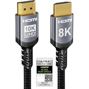 Sniokco 10K 8K HDMI 2.1 Cable 5FT, Certified 48Gbps Ultra High Speed HDMI® Cable 4K 240Hz 165Hz 120Hz 8K 60Hz eARC HDCP2.3 HDR10+ Compatible with PC TV Monitor Projector Ro-ku Sky-Q PS5 X-Box