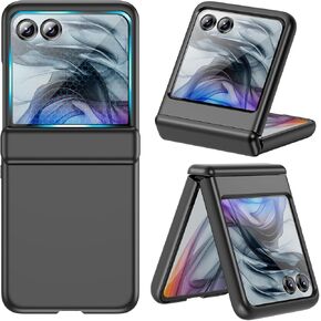 VEGO for Motorola Razr 2024 Case, with Built-in Screen Protector [Not Fit Razr+2024], [Hinge Protection] [Anti-Scratch & Anti-Slip] Full Body Protective Shockproof Case for Moto Razr 2024 - Cube Black