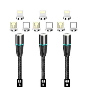 NetDot Magnetic Charging Cable,3in1 Gen12 (1ft/3 Pack Black) 18W Fast Charging Magnetic Phone Charger and Data Transfer Magnetic Charger for USB-C,Micro USB and i-Product