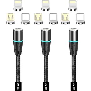 NetDot Magnetic Charging Cable,3in1 Gen12 (1ft/3 Pack Black) 18W Fast Charging Magnetic Phone Charger and Data Transfer Magnetic Charger for USB-C,Micro USB and i-Product in Kuwait