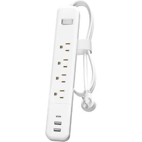 Power Strip Surge Protector with USB C(20W), 4 Outlets, 3 USB Ports, 1875W/15A, 1500J, 6ft Extension Cord 3 Prong, Power Strips with Surge Protection, Wall Mount for Home Office