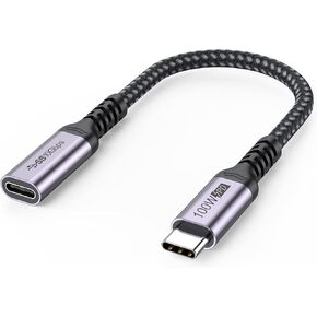USB C Extension Extender Cable 8 inch / 0.65ft, USB Type C Extension Cord Male to Female USB 3.1 Gen 2 100W Fast Charge 10Gbps Transfer for Laptop Tablet Mobile Phone