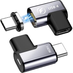 HanCenDa 140W Magnetic USB C Adapter 2Pack, 180 Degree USB C Magnetic Adapter 40Gbps Magnetic Adapter Support 8K@60Hz Video Display for Thunderboard 4/3 MacBook Pro/Air and More Type C Devices-Sliver