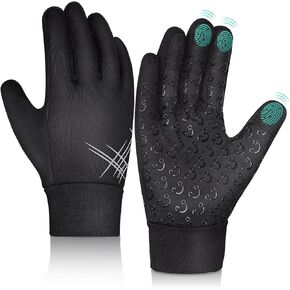 AOTOW Kids Winter Warm Sports Gloves - Cold Weather Thermal Cycling Touch Screen Windproof Running Glove for Snow Cycling Bike Riding Hiking Soccer Outdoor Children Boys Girls Black in Saudi Arabia
