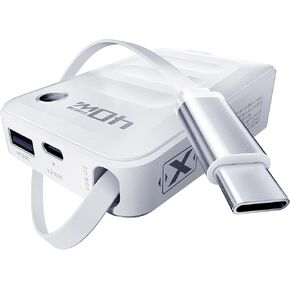 Retractable USB C Charger Block,40W PD Fast Charging Blocks with Retractable Type C Cable and Dual Port Travel Charger,USB Charger Block with Foldable Plug for iPhone 16/15,Galaxy,Pixel-White