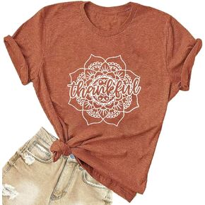 Lotus Flower Shirts for Women Vintage Mandala Graphic Print Boho T Shirt Summer Casual Short Sleeve Yoga Meditation Tee Tops