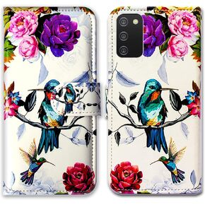 Bcov Case for Samsung Galaxy A02s, Hummingbird in Flowers Bird Leather Flip Phone Case Wallet Cover with Card Slot Holder Kickstand for Samsung Galaxy A02s