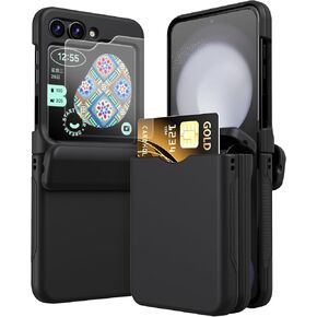 for Samsung Z Flip 6 Case with Hinge Protection & Front Screen Protector,Built-in Card Slot Design, Stylish Shockproof Rugged Full Body Protective Phone Case for Z Flip 6 (White)
