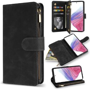 ZZXX for Samsung Galaxy A53 Wallet Case Zipper Pocket 6.5 inch,Wine Red in Saudi Arabia