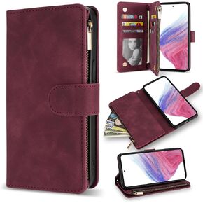 ZZXX for Samsung Galaxy A53 5G Case Wallet with RFID Blocking Card Slot Premium Soft PU Leather Zipper Flip Folio with Wrist Strap Kickstand Protective for Galaxy A53 5G Wallet Case(Coffee-6.5 inch)