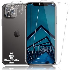 iPhone 11 Pro Max Screen Protector + Camera Lens Protectors by BIGFACE, [2 + 2 Pack] Premium HD Clear Tempered Glass, 9H Hardness, HD Clarity, Anti- Scratch, 3D Curved Accuracy Anti-Bubble Film