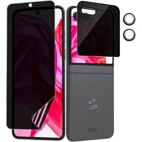 [1 Set] for Motorola Razr+ / Plus (2024) Privacy Screen Protector, 1 Pack Internal Anti-Spy Film + 1 Pack Outer Privacy Glass Screen Protector + 2 PCS Metal Camera Lens Protector, Case Friendly