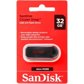 SanDisk USB Memory 32GB Black USB 2.0 Slide Retractable SanDisk Cruzer Snap SDCZ62-032G-G35
