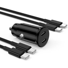USB C Car Charger Fast Charging, Dual iPhone USB C Charger Fast Car Charger Cigarette Lighter Adapter with Type C to C Cable Cord for Apple iPhone 16 Pro Max/16/15 Pro/15 Plus/15/iPad/Samsung Galaxy