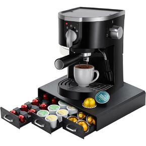 K Cup Holder Drawer 30 Pods Capacity, One Drawer Design for Nespresso Pods Holder, Coffee Pod Holder Compatible With Keurig Pod Organizer&Nespresso/K-Cup/Vertuo Pod Holder, Black