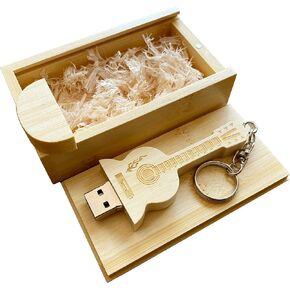 عصا ذاكرة على شكل جيتار 2.0/3.0 من خشب الخيزران محرك فلاش USB قرص USB في صندوق خشبي (USB 2.0/16 جيجابايت)