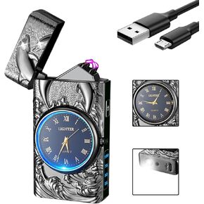 GADATOP Dragon Lighter, Plasma Lighter, Electric Arc Lighter, USB Lighter Multifunctional Lighter, Windproof Lighter, Fashion Lighter, Metal Lighter Luminous Real Watch dial LED Lighting (Silver)
