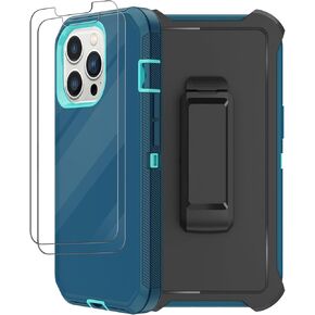 for iPhone 14 Pro Max Case (6.7") with Belt Clip Holster, 2X Screen Protector, Heavy Duty Military Grade Full Body Shockproof Drop Proof Protective Cover for iPhone 14 Pro Max (Black)